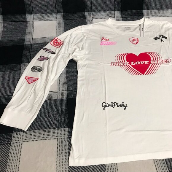 victoria secret PINK CAMPUS long sleeve tee RACING THEME LOGO SIZE MEDIUM - Picture 3 of 11